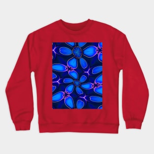 Deep Blue Flower Pattern Crewneck Sweatshirt